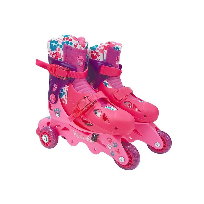 7785-5-Patins-Ajustaveis-com-Kit-de-Seguranca-3-Rodas-Tamanho-29-a-32-Rosa-Barbie-Fun--2-