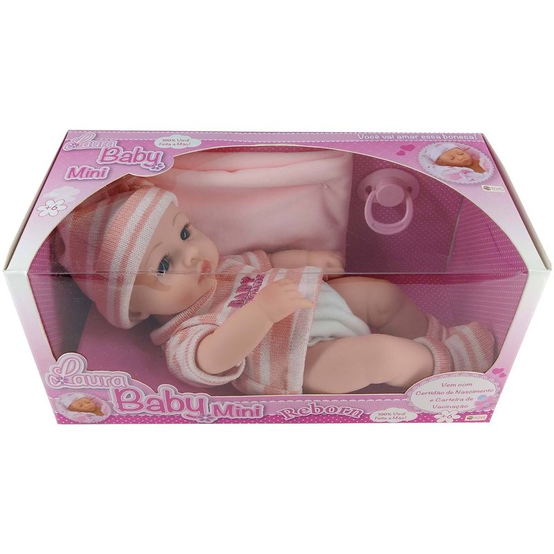 Boneca Bebe Reborn Laura Baby Mini Jolie 100% Vinil Macio 3 Acessórios  Enxoval Completo Shiny Toys - 000543 - Distribuidora Tropical Santos