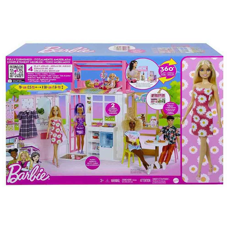 Playset Barbie com Boneca - Casa Mobiliada 360 Graus - Mattel