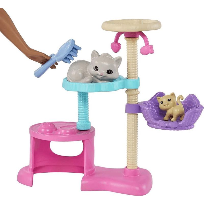 Boneca Barbie Petite Morena Playset Cozinha Gatinho - Mattel