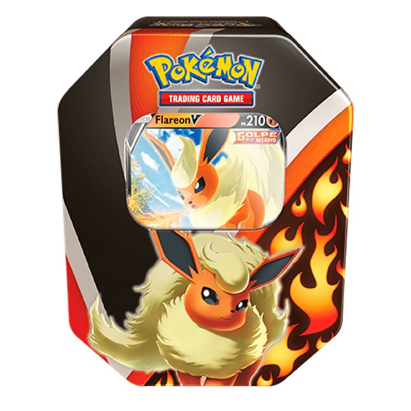 Lata Pokémon TCG - Evolução Eevee - Flareon V - Copag - superlegalbrinquedos