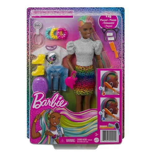 GRN80-Boneca-Barbie-com-Acessorios---Penteado-Leopardo-Arco-Iris---Negra---Mattel-2