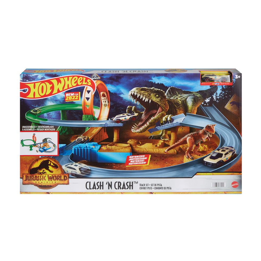 Pista Hot Wheels com Carrinho Clash 'N Crash Jurassic World Dominion Mattel