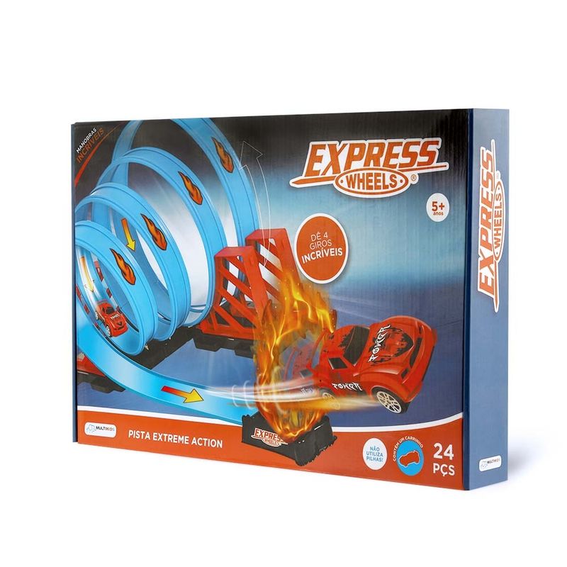 Pista Express Wheels com Carrinho Extreme Action Multikids