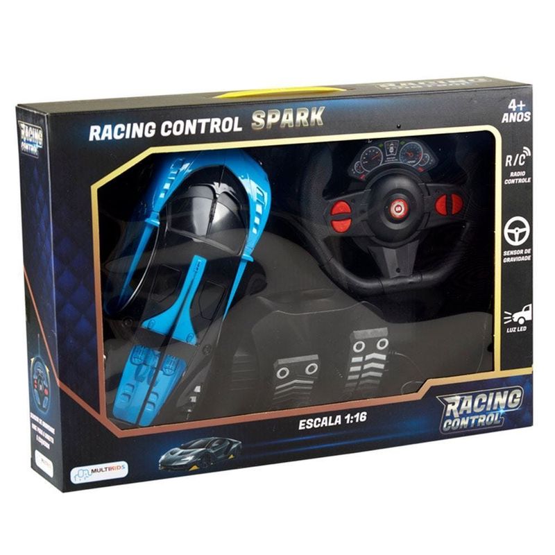 Carrinho Controle Remoto Racing Spark Azul E Preto Multikids - BR1339