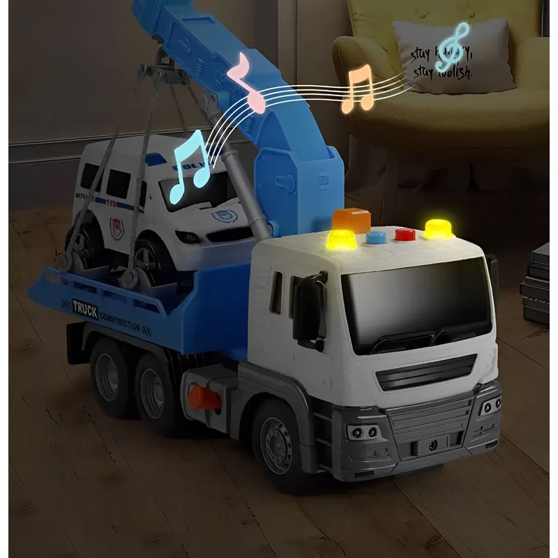 Caminhão Guincho Fricção com Veículo - TruckCar Luz e Som - Azul - 27cm -  1:16 - Yes Toys - superlegalbrinquedos