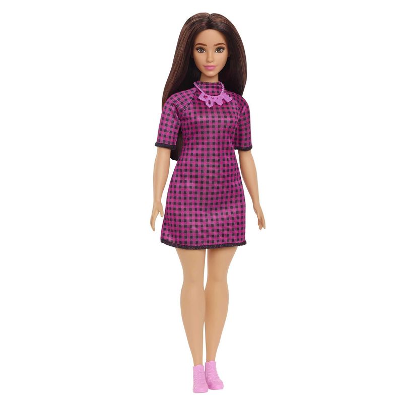 Boneca Barbie Fashionista com Estojo - Vestido Rosa Xadrez - Curvilínea -  188 - Mattel - superlegalbrinquedos