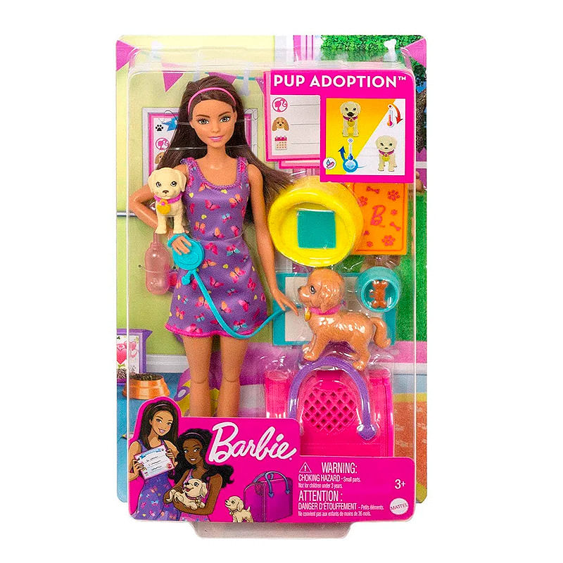 Boneca Barbie com Pets - Adota Cachorrinhos - Morena - Mattel