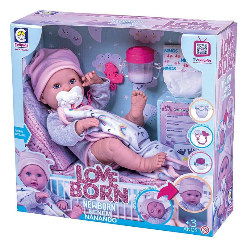 Boneca Baby Ninos Recém Nascida Bebê ReBorn com Acessórios Cotiplás -  Mercadao do Real