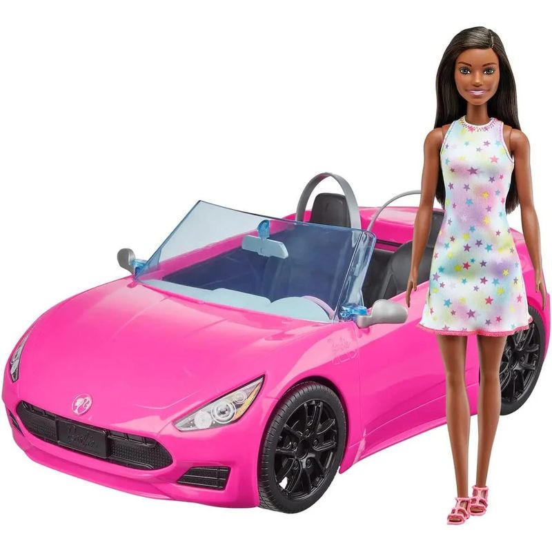 Carro Barbie com Boneca - Conversível Rosa - 2 Lugares - Mattel