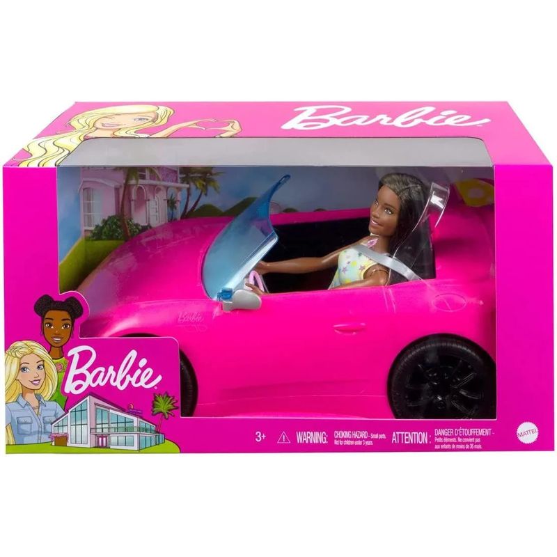 Carro Barbie com Boneca - Conversível Rosa - 2 Lugares - Mattel