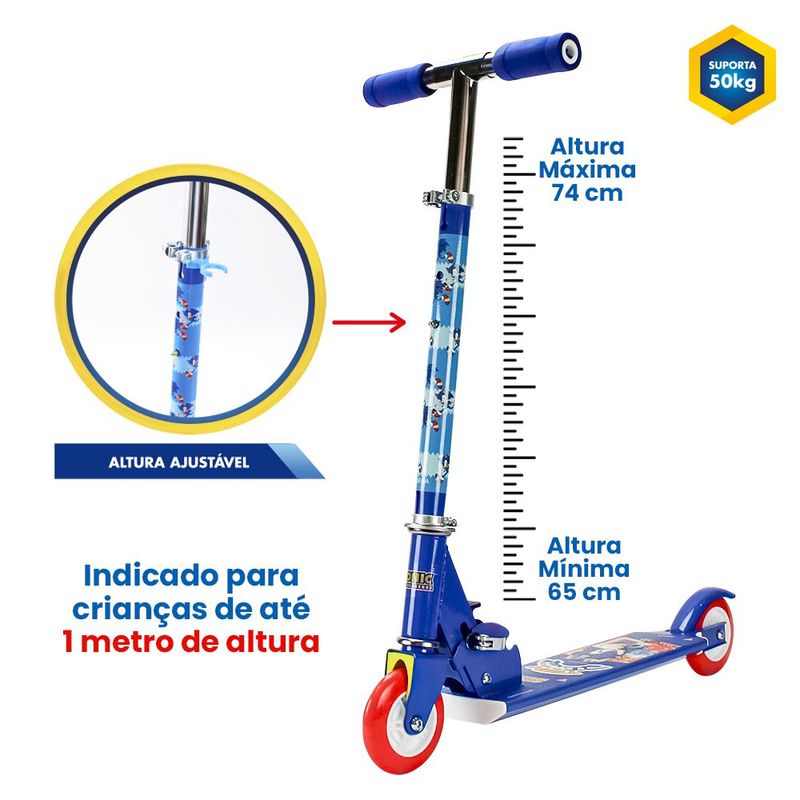 Patinete do Jogo Sonic Infantil Meninos de Duas Rodas Azul - Toys