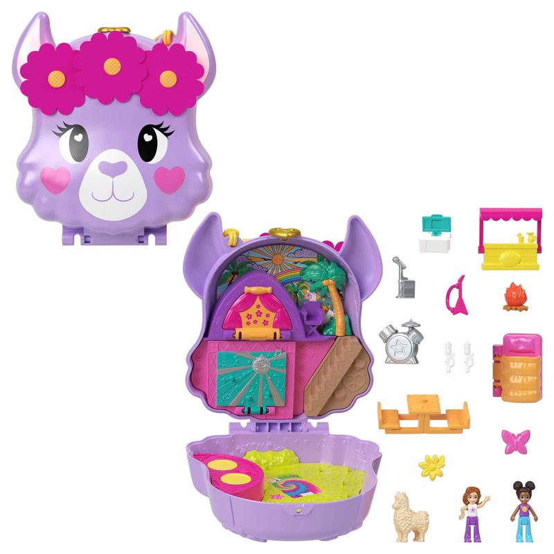 Playset-Polly-Pocket-com-Mini-Bonecas---Acampamento-de-Lhama---Estojo---Mattel-1